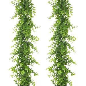 Dolicer Eucalyptus Garland 2 Pack - 12FT Faux Greenery, Fake Hanging Garlands Wedding Backdrop Arch Wall Table Party Decor (Green)