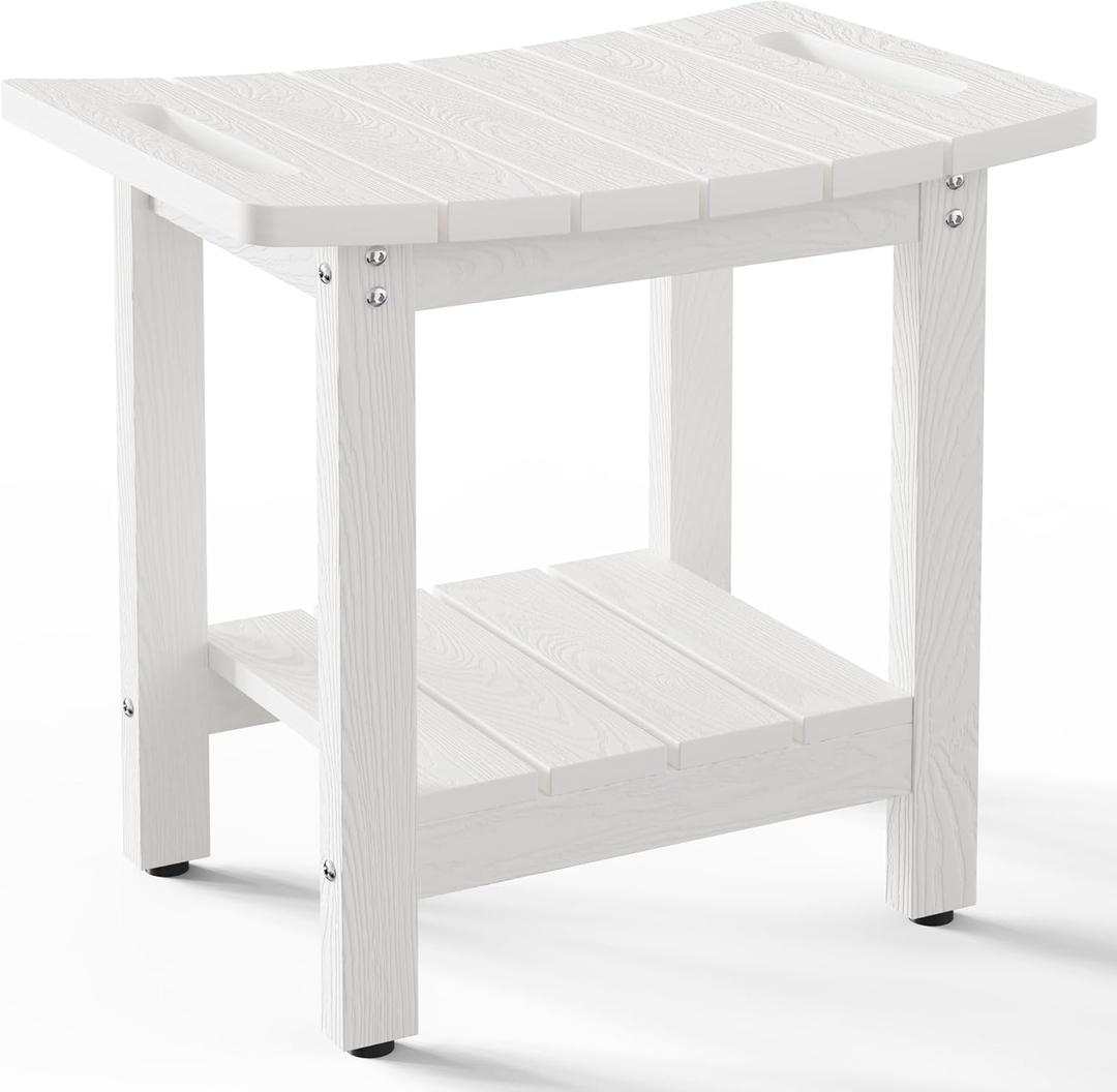HIPS Shower Benches for Inside Shower, Shower Stool with Space-Efficient Storage Shelf, Waterproof Shower Chair Seat for Spa Bathroom(White)