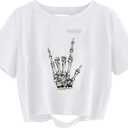 vblane Graphic Oversized Crop Tops for Women Loose Cropped Distressed Tshirt Short-Sleeve Vintage Boxy Tee Shirts (White) L