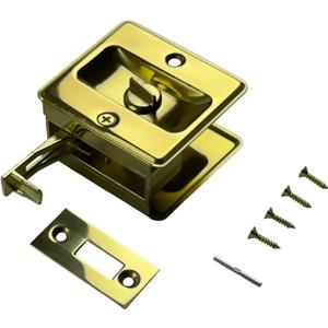QCAA Solid Brass Sliding Door Pull Door Pocket Lockable, Polished Brass, Made in Taiwan, 1 Pack