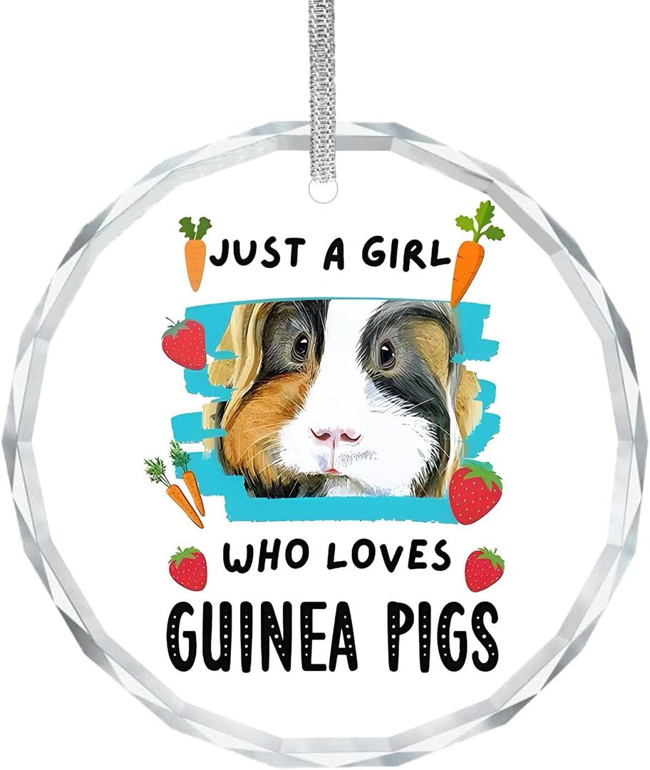 Guinea Pig Ornament, Just a Girl Who Loves Guinea Pigs Crystal Ornaments Gifts for Lovers Women, Guinea Pig Decorative Hanging Ornament for Christmas Tree