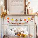 2Pcs Fall Decorations Harvest Wood Bead Garland, Yellow Orange Brown Felt Pumpkin Paper Maple Leaf Banner Rustic Fall Room Dcor for Fireplace Mantle Shelf Wall Thanksgiving Party Home Decor, 48"