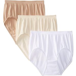 Bali Women's Comfort Revolution Seamless Brief Underwear, Microfiber Stretch Panty, 3-pack (11, White/Nude/Light Beige)