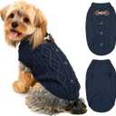 WOYYHO Small Dog Sweater for Dogs Girl Boy, Pet Sweaters Cable Knit Pullover with Cow Horn Button, Winter Knitted Clothes Warm Round Neck for Puppy Chihuahua Yorkie Dachshund Outfit, Navy Blue S