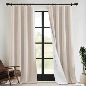 RYB HOME 4 in 1 Set Dust Filter - Soundproof - Blackout - Insulating, Energy Efficiency Linen Curtains for Kids Bedroom Living Room Divider Apartment Hotel Office Theatre, Taupe, W 52 x L 108, 2 Pcs