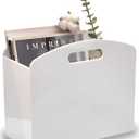 White Magazine Holder - Acrylic Magazine Rack Floor, Newspaper Stand with handles, Modern Lucite Magazine and Book Basket Box for Bathroom, Bedroom, Living Room