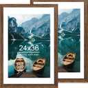 24x36 Poster Frame Set of 2, Rustic Brown Wood Style - Display 20x30 Picture with Mat or 24 x 36 Poster without Mat, Wall Mounting Horizontal and Vertical