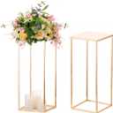 Sziqiqi Wedding Centerpieces Vase For Tables With Plates - 2 Pcs Metal Column Geometric Flower Stand 23.6in Gold Flower Display Rack Decorations For T-Stage Reception Party Fiesta Event Home Christmas