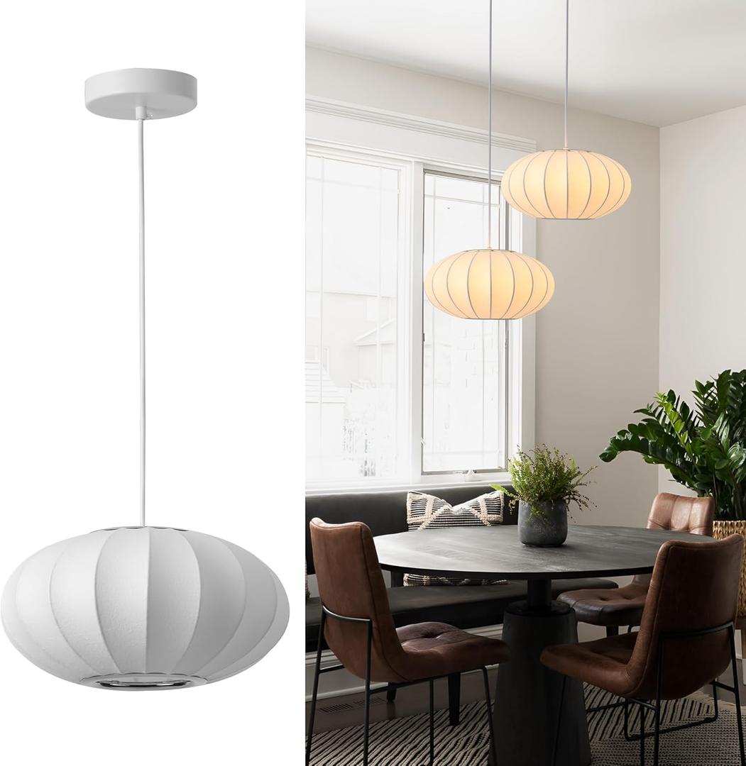 11.5in Small Lantern Pendant Light, Imitation Silk Lampshade, White Bubble Pendant Light, Large Hanging Lamp Simple Chandelier for Dinning Room Kitchen Island Bedroom Restaurant Cafe