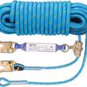 Heavy Duty Fall Protection Rope for roof & tree climbing. Includes safety harness, alloy steel clips, shock-absorbing lanyard