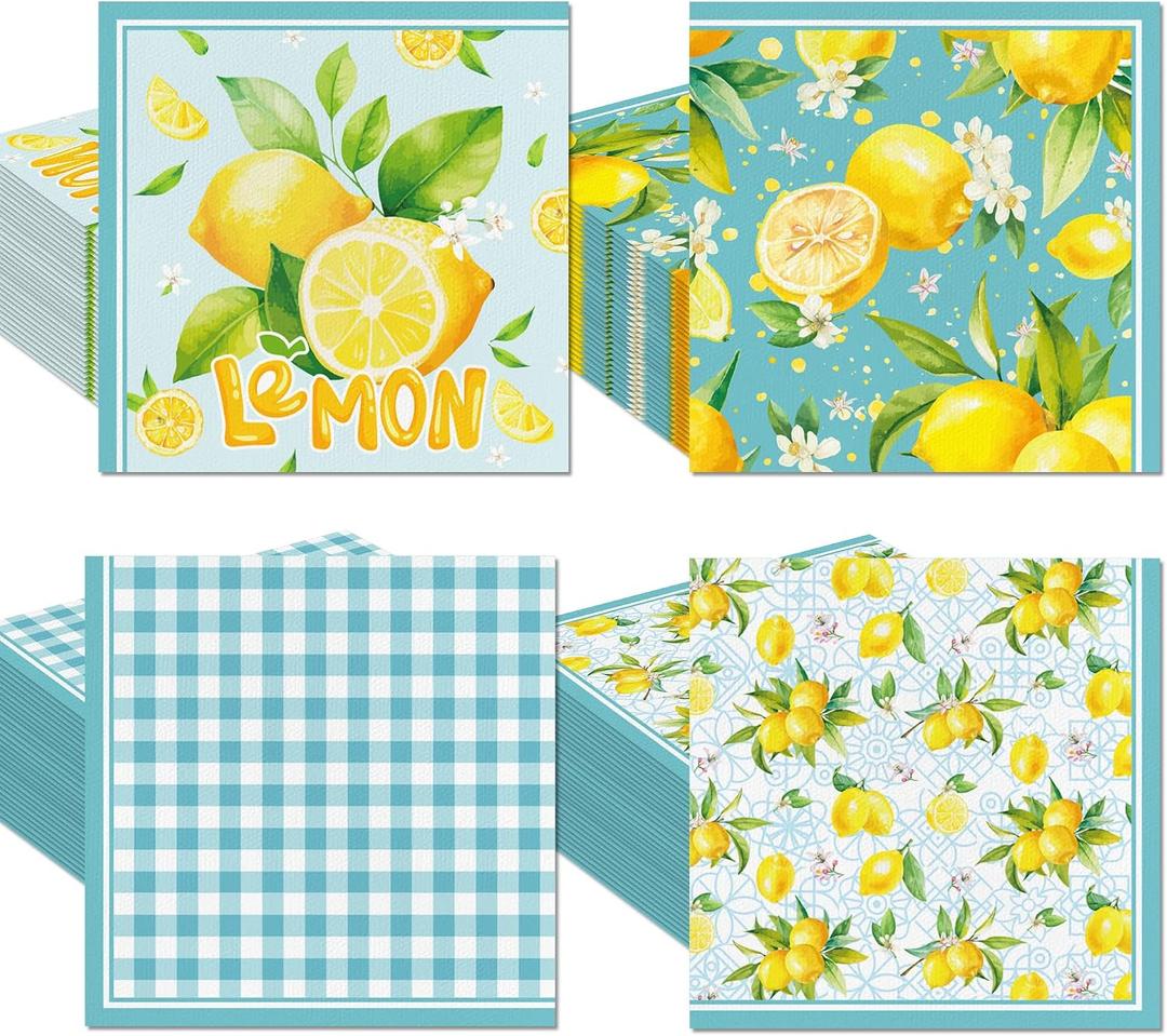 100PCs Lemon Paper Napkins Italian Themed Disposable Napkins for Kitchen Bathroom Summer Wedding Shower Birthday Party Supplies Guest Towels,6.3x6.3 Inch