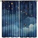 Djaby Night Sky Stars Curtain for Kids, Blue Starry Space Galaxy Pattern Window Treatments for Boys Girls Bedroom Toddlers Room Living Room Decor 42" W X 45" L