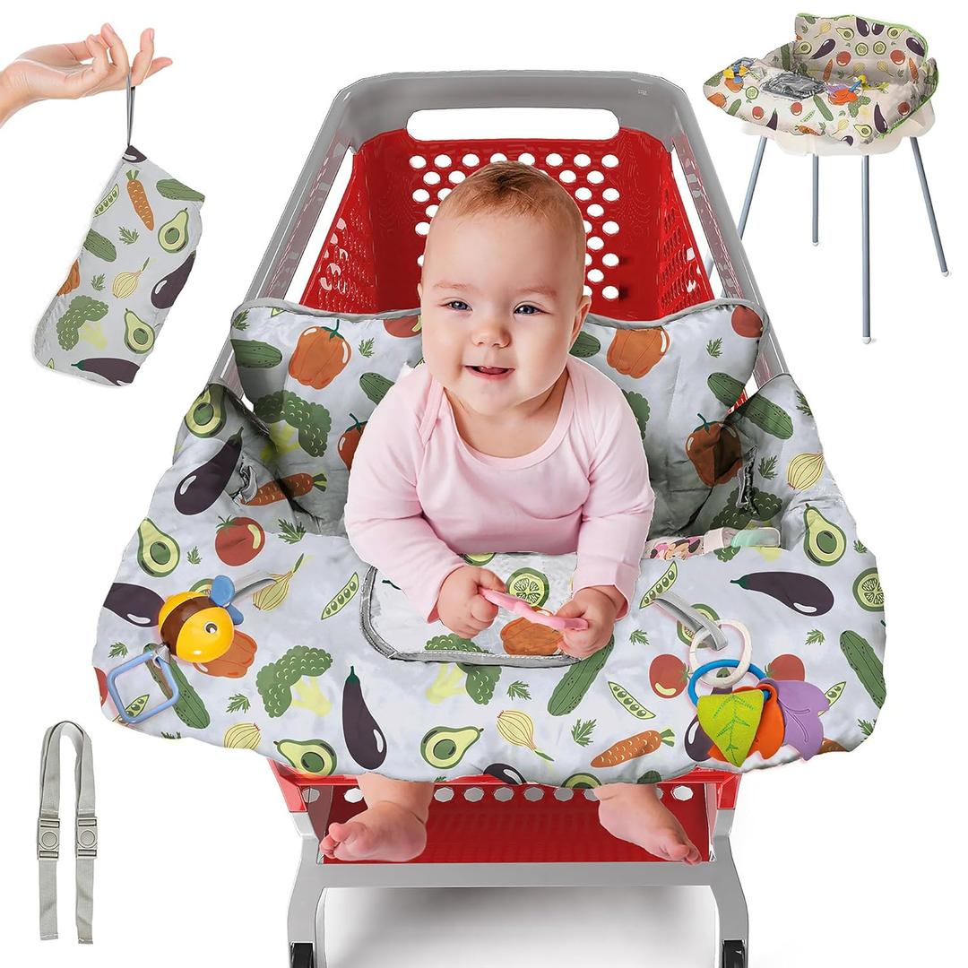 PILLANI Shopping Cart Cover for Baby, High Chair Cover for Restaurant Seat - Grocery Cart Cover for Baby Girl and Boy, Comfortable Cotton Buggy Covers for Babies - Padded Toddler Shopping Cart Cover (Vegetable)