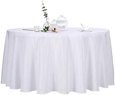 Ascoza 1 Pack 120 Inch White Round Tablecloth in Polyester Fabric for Wedding/Banquet/Restaurant/Parties
