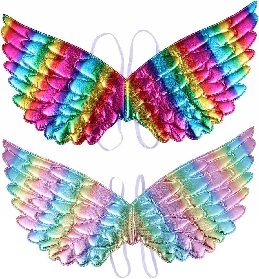 2 Pcs Rainbow Unicorn Wings for Kids Princess Rainbow Wings Angel Wings Costume Accessories Birthday Carnival Cosplay Party