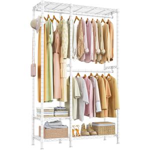 Raybee 77" H Heavy Duty Clothes Rack Wire Clothing Racks Adjustable for Hanging Clothes Portable Wardrobe Closet 77" Hx31.5 Wx15.8 D White