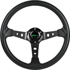 RASTP Universal Racing Steering Wheel,Drifting Deep Dish Steering Wheel 13.8/350mm 6 Bolts Grip Vinyl Leather & Aluminum with Horn Button for Car -Black