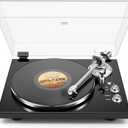 Belt Drive Turntable for Vinyl Record Player,Work with Bluetooth Speakers or Active Speaker,Built-in Phono Pre-amp,USB Digital Output,Magnetic Cartridge, 33/45 RPM,High-Gloss Wood Design (Black)