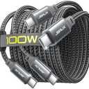 JSAUX 100W USB C to USB C Cable [2-Pack 6.6FT], Type C Fast Charging Cord Compatible with iPhone 17/iPhone Air/iPhone 17 Pro/iPhone 17 Pro Max, iPhone 16/15 Series, Galaxy S/Note, MacBook, iPad - Grey