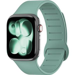 Magnetic Silicone Band Compatible with Apple Watch Band 38mm 40mm 41mm 42mm 44mm 45mm 46mm 49mm Women Men, Soft Waterproof Replacement Strap for iWatch Series 11 10 9 8 7 6 5 4 3 2 1 SE Ultra