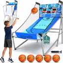 SereneLife Dual Shot Basketball Arcade Game with Electronic Scorer, 8 Game Modes, Indoor Outdoor 2 Player Basketball Shooting Game, Foldable Arcade Set with 5 Balls and Pump, One Size