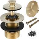 Champagne Brushed Gold Bronze Tub Drain Stopper Bathtub Drain, Hair Catcher and Two-Hole Overflow Faceplate, Premium Brass Lift and Turn Twist Tub Drains Replacement Trim Kit, 11.5/16 UNC Tub Stopper