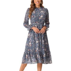 Allegra K Fall Casual Floral Dress for Women 2025 Long Sleeve Crew Neck Chiffon Midi Tea Party Ruffle Dresses (Medium, Grey Blue) Allegra K Fall Casual Floral Dress for Women 2025 Long Sleeve Crew Neck Chiffon Midi Tea Party Ruffle Dresses (Medium, Grey Blue)