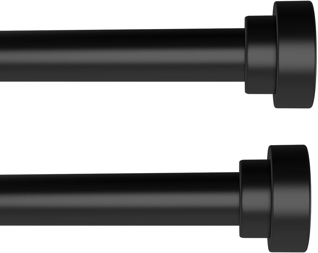 Black Curtain Rods for Windows 28 to 48 Inch(2.3-4ft), 2 Pack 5/8 Inch Diameter Heavy Duty Metal Drapery Rods with Brackets, Modern Decorative Drapery Rods, Window Curtains Rod