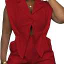 Famnbro Womens Summer Rompers Dressy V Neck Lapel Sleeveless Blazers Business Work Short Jumpsuits 2025 (XX-Large, Red)