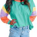 miduo Womens Long Sleeve Tops Color Block Stitching Casual Loose Fit Crew Neck Shirts Blouses (XXL)