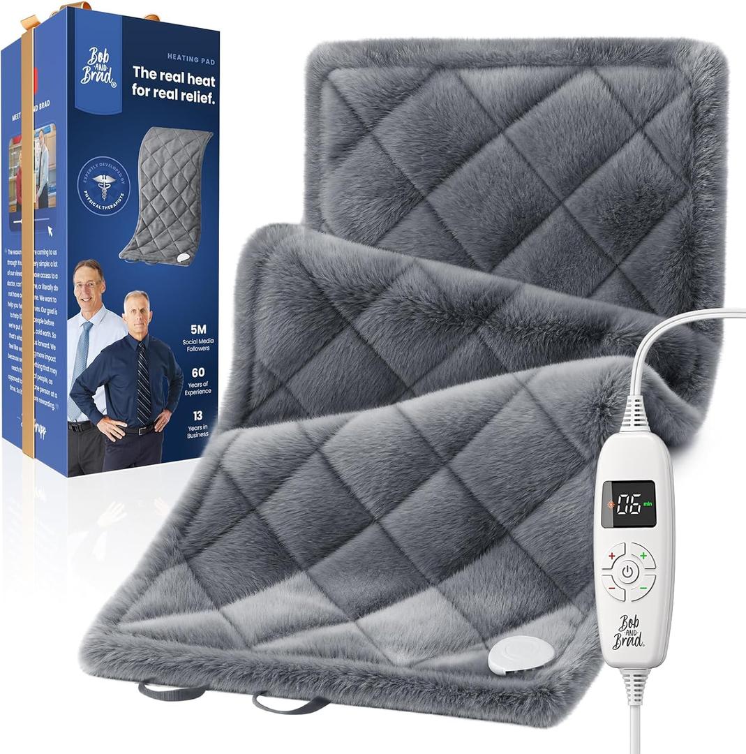 BOB AND BRAD Far Infrared Weighted Heating Pad for Back Pain Relief, Electric Heat Pad for Cramps, Knee, Neck & Shoulder, Moist Heat Therapy & Hands-Free Strap, FSA-HSA Eligible, Gift for Women Men (Gray)