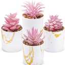 Der Rose Set of 4 Succulents Plants Artificial for Office Desk Accessories for Women Pink Home Decor, Pink 