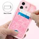 MZELQ Compatible with iPhone 17 Case 2025 Silicone Card Holder, Cute Pattern Rose Flower Floral Cover for Girls Women -Pink