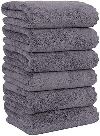 MOONQUEEN 6 Pack Premium Hand Towels - Quick Drying - Microfiber Coral Velvet Highly Absorbent Towels - Multipurpose Use as Hotel, Bathroom, Shower, Spa, Hand Towel 16 x 28 inches (Gray)