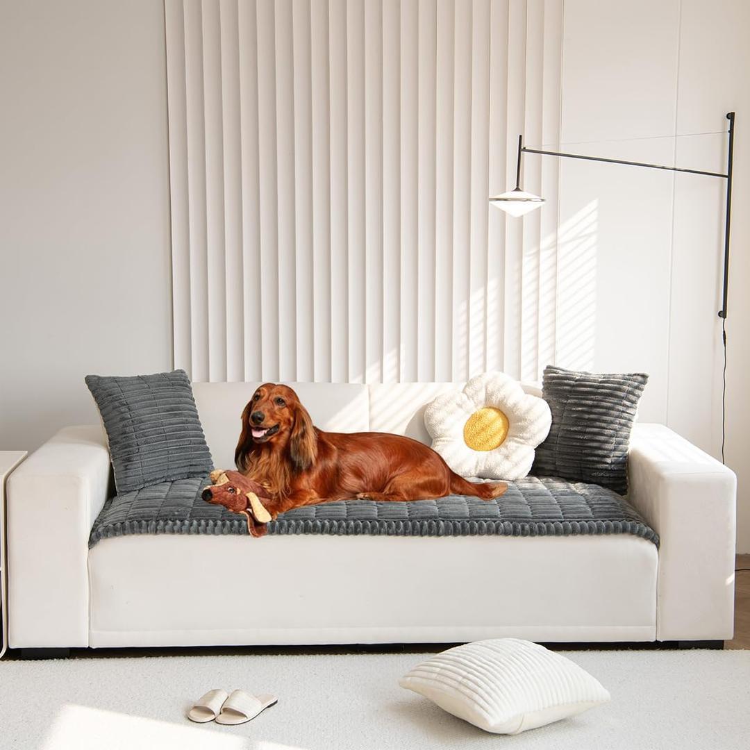 Sofa Cover Fuzzy Couch Cover for Pet, Couch Covers for Dogs Washable Non-Slip Sofa Slipcover Cushion Protector Pets Friendly Mat Bed (27.6" x 59.06", Dark Grey)
