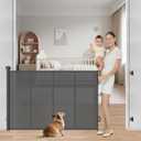 Retractable Baby Gate, 55" Wide Mesh Gate with 4 Reinforced Rods, Prevents Kids & Dogs from Crawling Under, 34" Tall Easy-to-Use Pet Gate for Stairs, Bedrooms, Hallways, Indoor/Outdoor, Gray