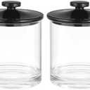 mDesign Small Modern Apothecary Storage Organizer Canister Jars - Acrylic Containers for Bathroom, Organization Holder for Vanity, Counter, Makeup Table, Lumiere Collection, 2 Pack, Clear/Black (3.75 x 3.75 x 4.7)