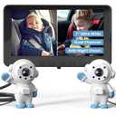 GROWNSY Baby Car Camera for 2 Kids, 7 in Ultrawide AHD Car Baby Monitor with 2 Camera, Backseat Mirror for Baby Rear Facing with Infrared Night Vision, Easily Observe Baby's Every Move (White)