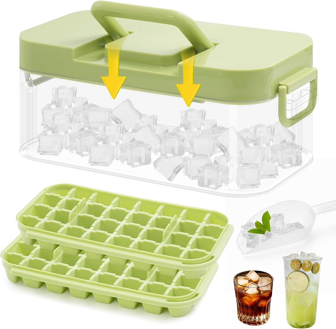 Ice Cube Mold Tray: 64 Pcs Ice Mold Trays with Lin and Bin BPA Free Ice Cubes Tray for Freezer 2 Pack Easy Release Ice Molds for Drinks Coffee
