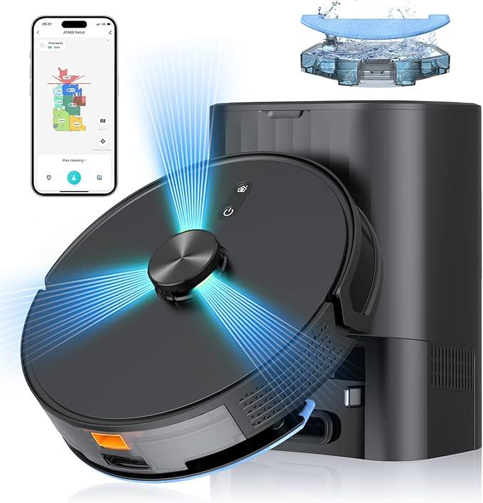 3-in-1 Robot Vacuum and Mop Combo, Self Emptying Station for 60 Days, Robotic Vacuum Cleaner with LiDAR Navigation & Max Strong 5000Pa Suction, 2.4G WiFi/Alexa/App Control, Self-Charging Base