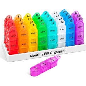 Daviky Monthly Pill Organizer 3 Times a Day, 30 Day Pill Organizer with Small Pill Box, One Month Medicine Organizer, 31 Day Pill Case Pill Container to Hold Vitamin, Supplement and Medication