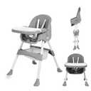 Baby High Chair, 6 in 1 Convertible High Chairs for Babies and Toddlers, Toddler Feeding Chair with Double Removable Tray, Adjustable Footrest & Machine Washable Cushion（Light Gray）