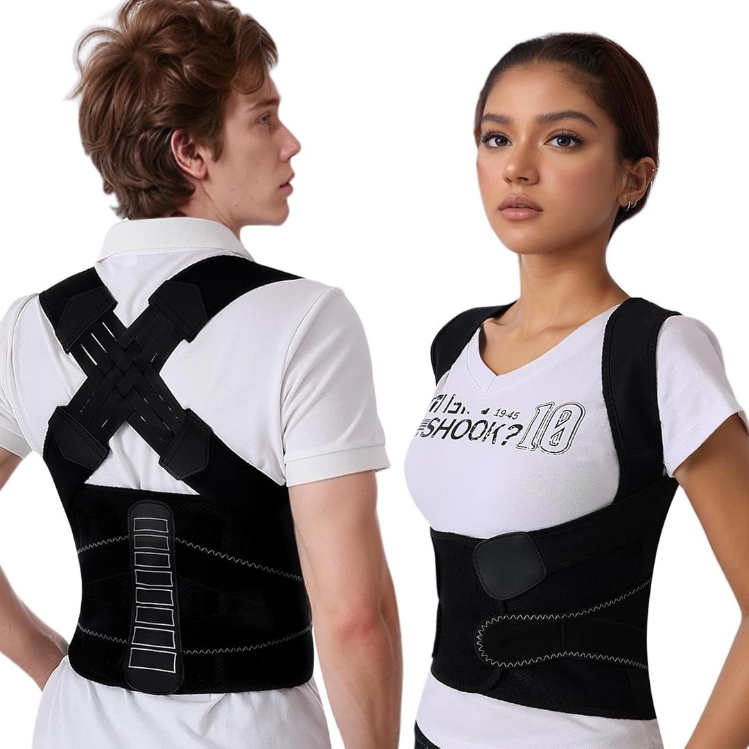 Posture Corrector for Women and Men Back Brace Lower Back Pain Relief Straighter Instant Shoulder Straightener Hunchback Adjustable Lightweight Scoliosis Lumbar Spine Upgraded Straps Black Medium (Black, M)