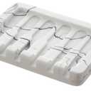 INIUNIK Self Draining Soap Dish - Marble Look Soap Holder Tray Savers Box Container Sponge Holder for Bathroom Shower Kitchen, White