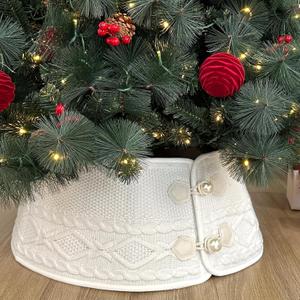 24-Inch Knit Christmas Tree Collar with Diamond Stitch, Faux Pearl Buttons, Foldable Tree Ring Cover for 57 ft Trees