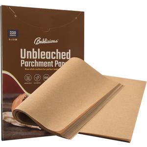 BAKLICIOUS 220 Pcs 9x13 inch Unbleached Parchment Paper Baking Sheets, Baklicious Pre-cut Heavy Duty Parchment Baking Paper for Air Fryer, Oven, Bakeware, Steaming, Cooking Bread, CupCake, Cookies