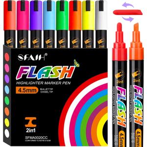 SFAIH 8 Vibrant Liquid Chalk Markers Erasable - Chalk Pens for Blackboard, Calendar, Windows, Glass, Bistro, Stores, Signs, Zero Dust, Non-Toxic, 4.5mm Reversible Tip, With Highlighter Color Markers