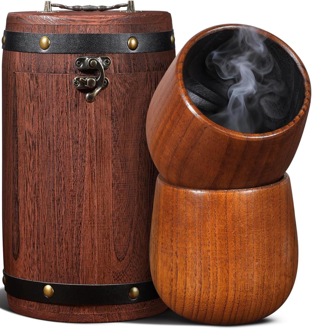 Wooden Bourbon Glasses Set of 2 - Charred Interior Whiskey Cups with Exquisite Barrel Gift Box, Handcrafted Wooden Whiskey Gift for Men Dad Husband - Birthday Anniversary Retirement