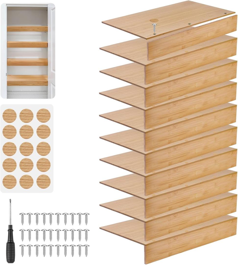 10 Pcs Bamboo Wood Wire Shelf Cover, Wire Rack Covers for Shelves, 24 x 12 Inch Shelf Covers for Wires Shelving, Board for Pantry, Store, Kitchen, Removable Closet, Office
