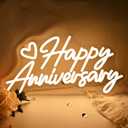 SYLHOME Happy Anniversary Led Neon Light Sign Family Business Celebrate Banner Wall Sign Decor Birthday Wedding Anniversary Valentine's Day Backdrop 15.75" X 9.8" USB Warm White